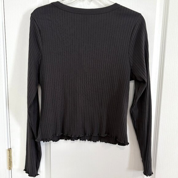 Old Navy Ribbed Knit Pajama Top Split V-neck Charcoal Gray Size Large NEW - Picture 4 of 6